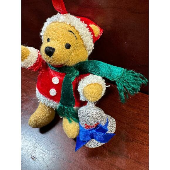Disney Store 2001 Winnie The Pooh Holiday Stocking & Bell Mini Plush Ornament - Picture 2 of 6